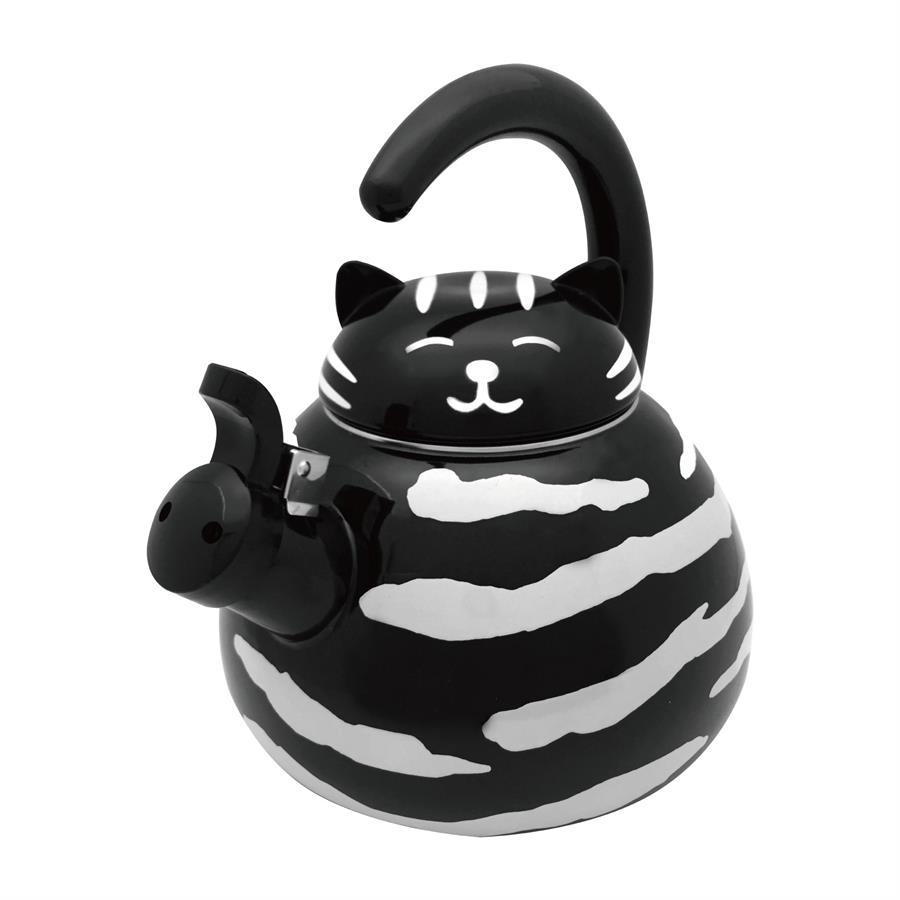 71519 Black Cat EnamelonSteel Whistling Tea Kettle
